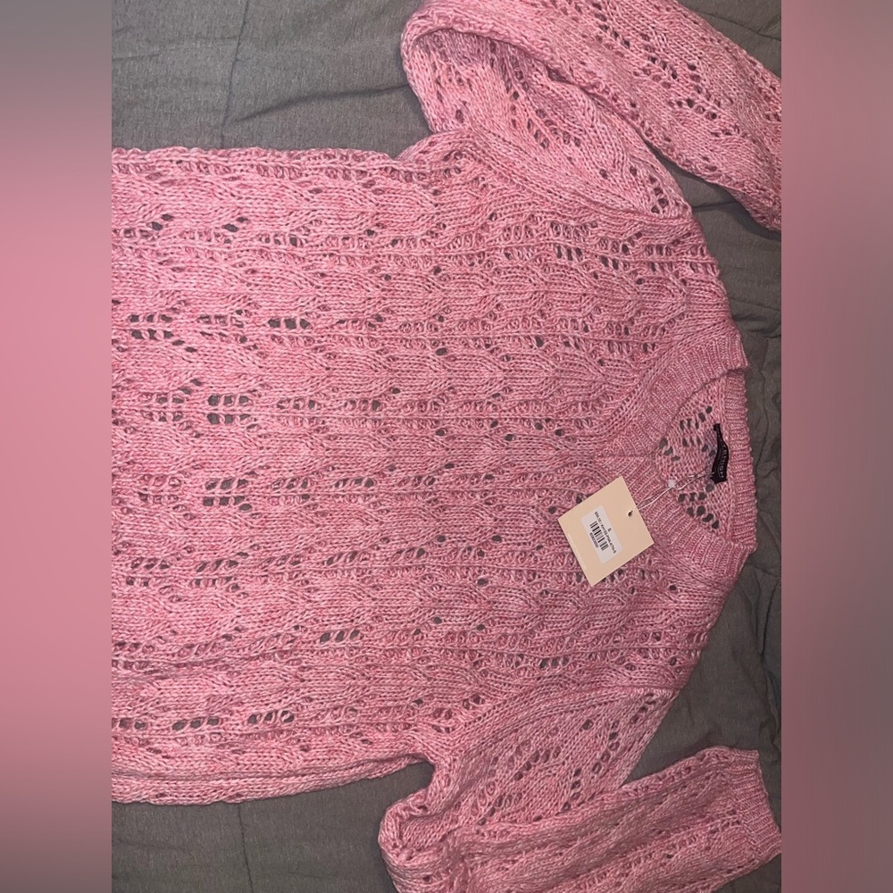Pink open knit vneck sweater brand new
